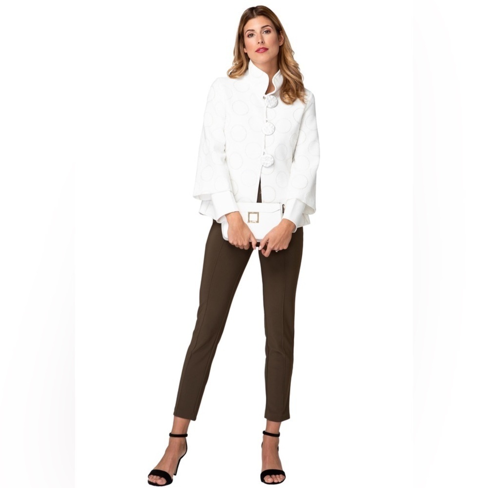 Joseph Ribkoff Coat Style 192753 High Neckline White Circle Pattern